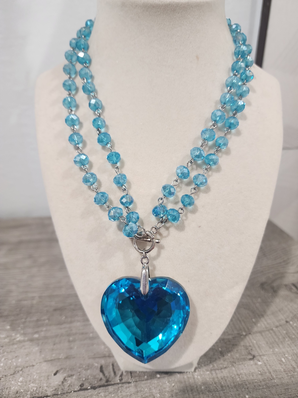 Blue Crystal Heart Pendant Necklace - Women Jewelry